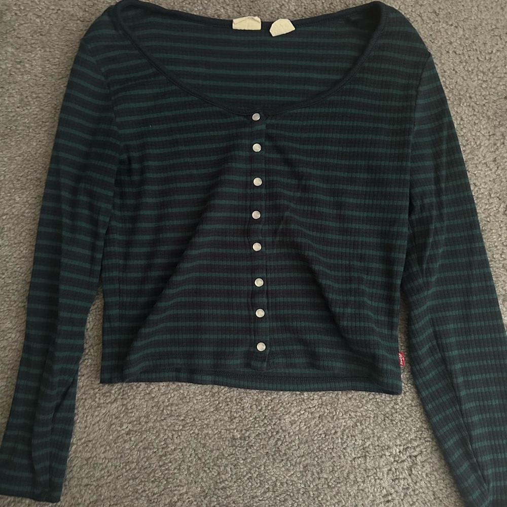 Levi’s Striped Black and Green Button-Up Top